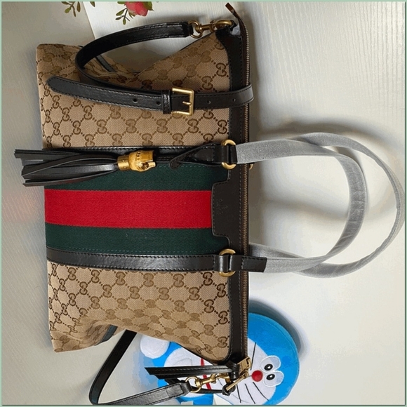 Gucci Beige GG Canvas Vintage Web Rania Tote Bag w